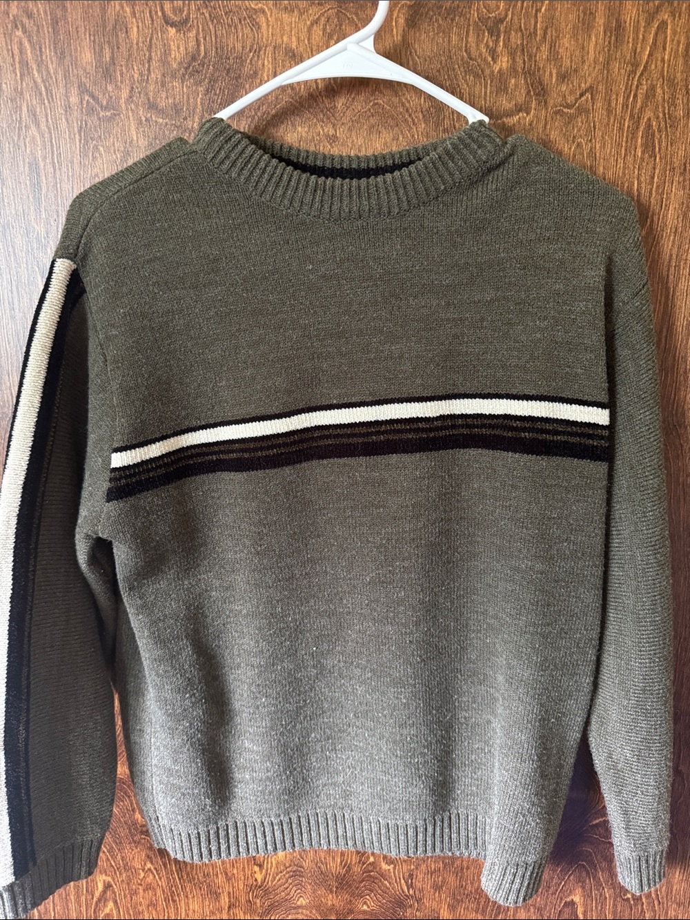 Kids Olive Green Crewneck Stripe Sweater